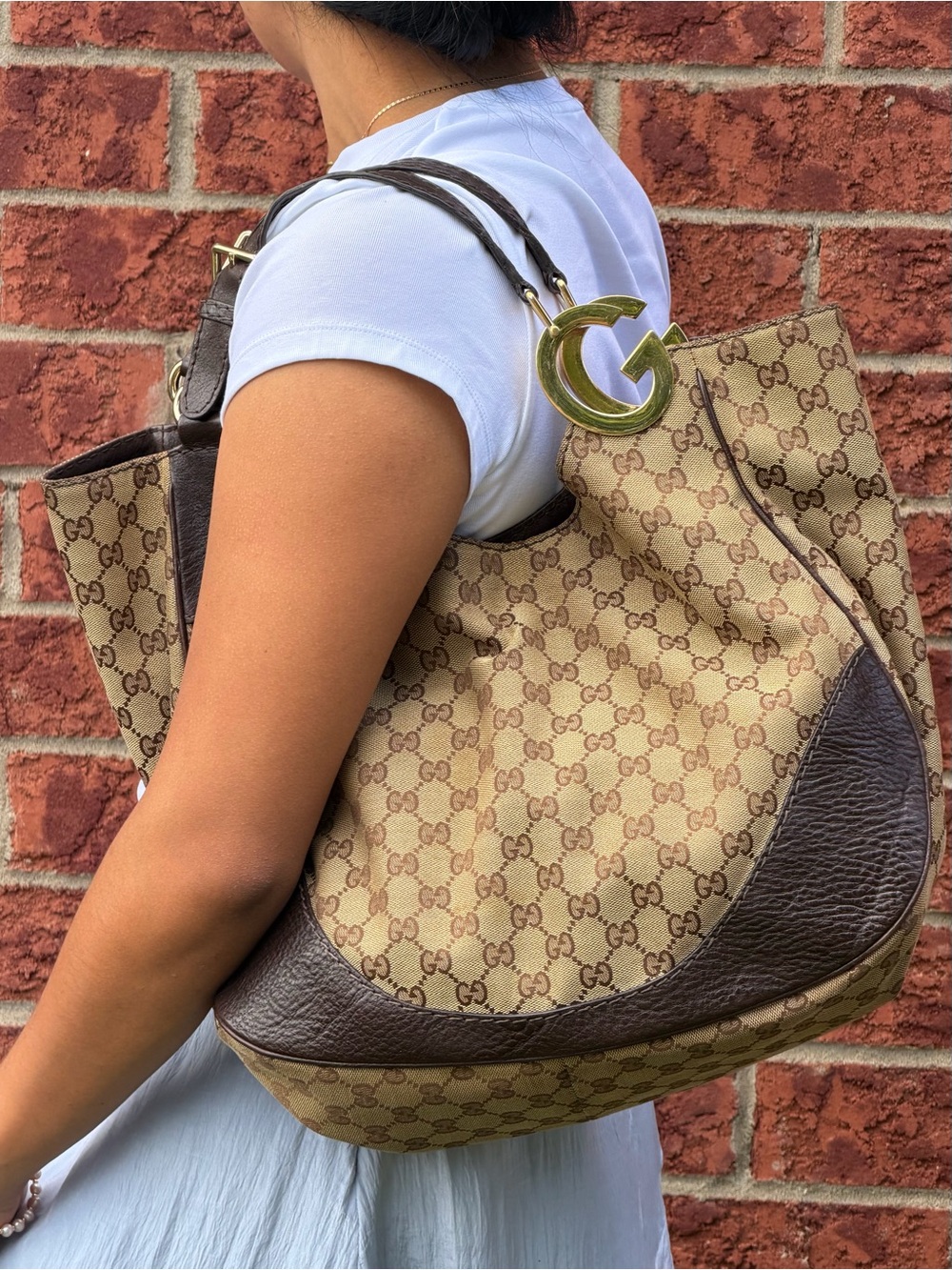 Gucci Beige and Brown GG Canvas Shoulder Bag